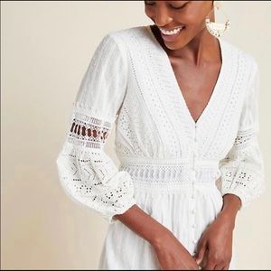 Anthropologie Ebba Eyelet White Midi Dress